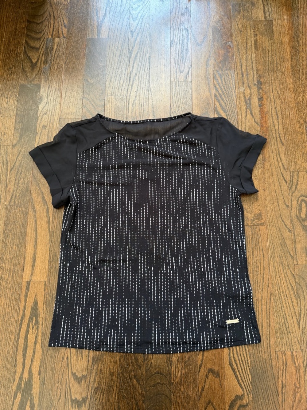 Calvin Klein Black Short-Sleeve Dotted-Stripe Women's Top